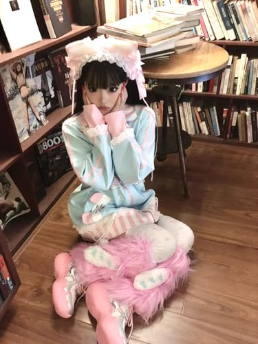 Womens Faux Fur Furry Leg Warmers with Rabbit Ears Lolita Kawaii Gothic Y2k Boot Cuff Cover Cosplay Accessory3