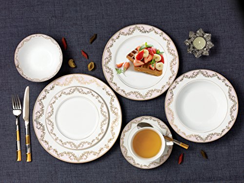 Lorren Home Trends 57 Piece 'Beauty' Bone China Dinnerware Set (Service For 8 People), Pink #TOP4