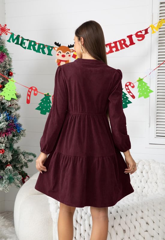 Alaster Queen Robe d'automne et d'hiver pour femme - Manches longues - Volants - Robe chemisier en tricot avec poches - Col en V - Longueur genou - Robe festive élégante