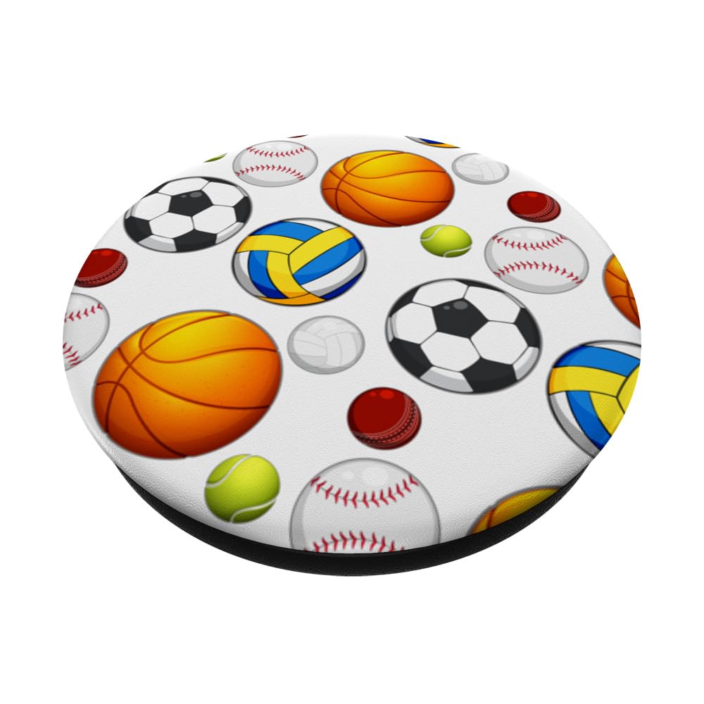 Kids Cute Sports Cartoon Pattern Graphic Color Background PopSockets Swappable PopGrip, Black - Image 2