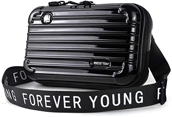 ELEX Forever Young Crossbody & Mini Suitcase Sling Box Bag For Womens And Girls with Detachable Shoulder Strap and Convertible into Cosmetic Box (Black Plain) (B0BTC6BCG5) Amazon Price History, Amazon Price Tracker