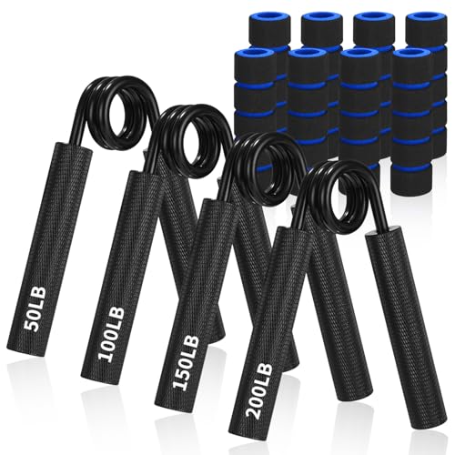 Paquete de 4 fortalecedores de Agarre de Mano (50/100/150/200LBS), Metal Antideslizante, Resistente para la construcción Muscular y recuperación de Lesiones