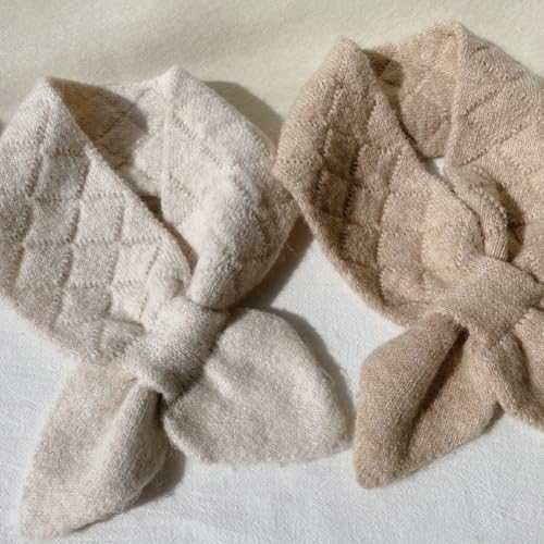 Hycurey Cashmere Knitted Triangle Scarf Shawl Wrap Woman’s Solid Color Plaid Bow Cross Scarf y2k Fall Winter Warm Neckerchief2