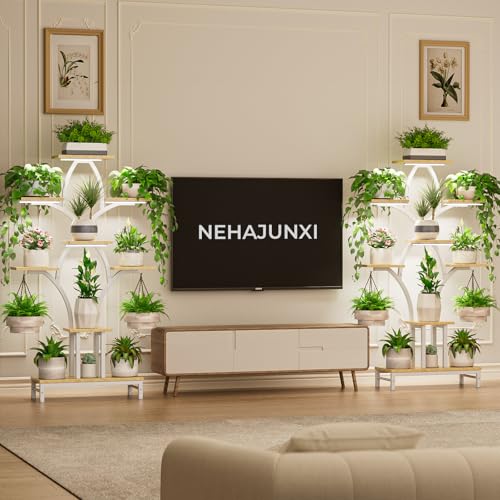 Image of Plant Stand Indoor with 4 Grow Lights - 63 inch Tall Plant Shelf- 8 Tiered Corner Plant Flower Stands Display Shelves for Home, Patio (White)