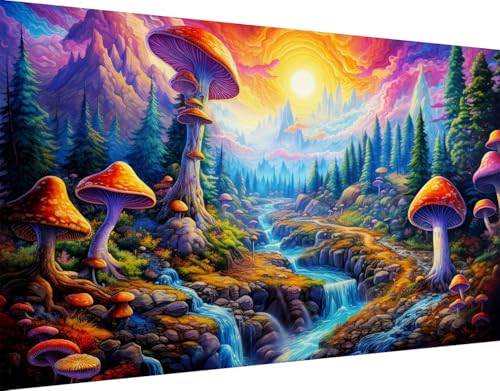 ijbnhd Large Diamond Painting Kits for Adults, 5D Large Diamond Art Kits for Adults Mushroom, DIY Full Drill Round Gem Art for Crafts Home Wall Decor Gift 16X28inch