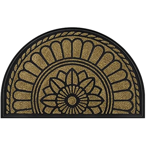 Mibao Half Round Door Mat, Non-Slip Welcome Entrance Way Rug, Durable Rubber Door Mats, Low-Profile Heavy Duty Doormat, Half Circle Rugs for Garage, Patio, High Traffic Areas, 18" x 30", Beige&Brown Cover