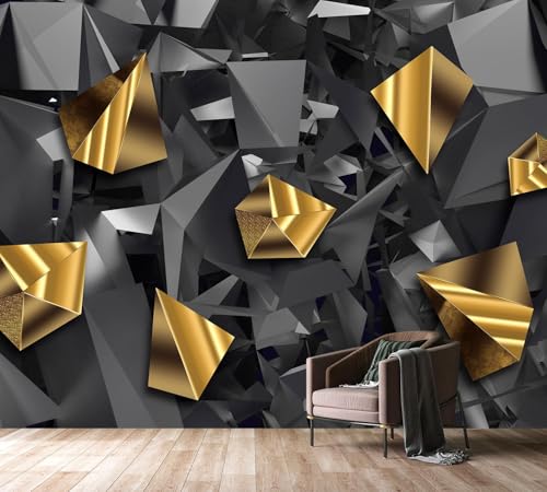 PYFFYP- 3D Grey and Gold Geometric Wallpaper Wall murals for