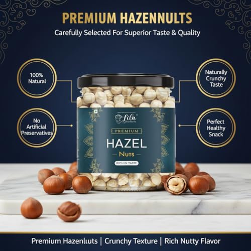 Image of LILA DRY FRUITS Hazelnuts 100 Grams | Roasted & Unsalted Hazel Nuts | Delicious Nut Snack for Baking and Snacking | Rich in Protein and Fibre | Premium Exotic Nut Dry Fruit Perfect for Giftings