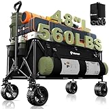 Hikemoon 300L Extra Large Wagons Carts Foldable, 560LBS Heavy Duty Collapsible Beach Wagon 48" Long with Big All-Terrain Wheels, Utility Folding Cart for Camping, Grocery, Sports, Garden, Black
