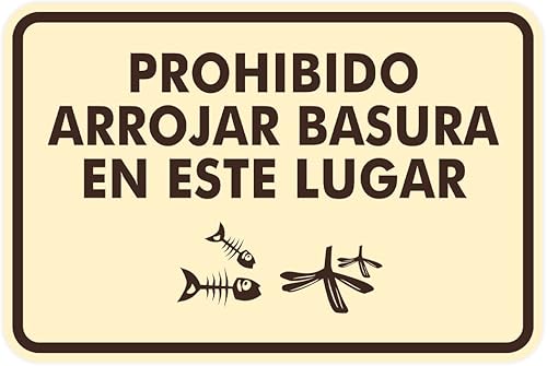 Signs ByLITA Prohibido Arrojar Basura en Este Lugar clásico enmarcado cartel de seguridad español (marfilmarrón oscuro) - Grande