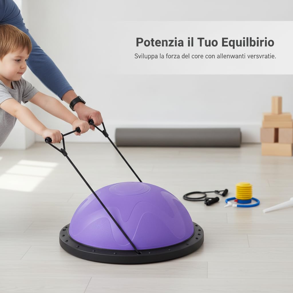 Semisfera con Elastici, Mezza Palla Fitness per Allenamento e Postura, per