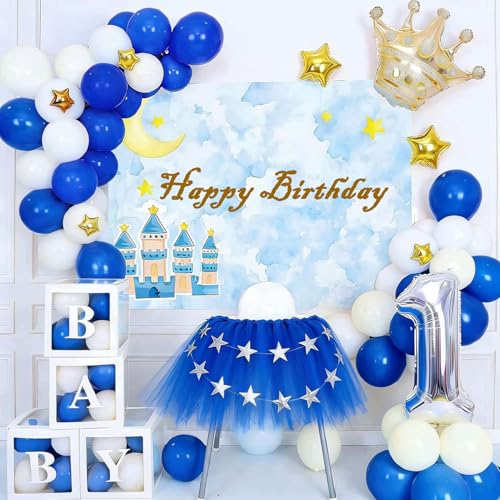 Image of 100pcs Royal Blue and White Balloons 12 Inch w /Ribbon for Party Decorations | GBSAWER Blue and White Balloons for Birthday Graduation Anniversary Wedding Bridal Shower Celebration Party