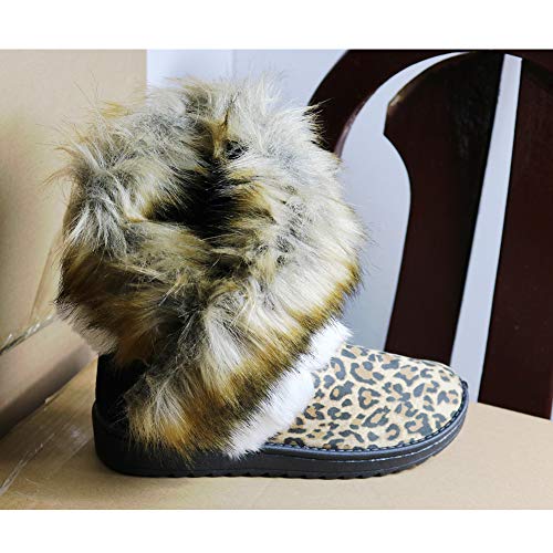 Naughtyangel Women Winter Warm Snow Ankle Boots Low Heels Faux Fox Rabbit Fur Tassel Shoes4