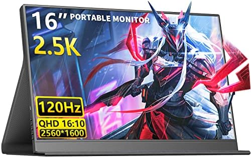 2.5K 120Hz Portable Monitor, 16" 2560x1600 IPS Gaming Laptop Monitor, Dual USB C HDMI Game Play Second Screen Computer Display with Speakers, Travel Monitor for PC Phone PS4/5 Xbox Switch Steam Deck