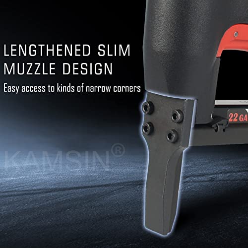 Kamsin #7116L 22 Gauge Pneumatic Upholstery Stapler, 71 Series 3/8-Inch Crown Long Nose Air Power Fine Wire Staple Gun, 1/4-Inch To 5/8-Inch Leg Length Furniture Stapler For Fabric, Upholstering #TOP4
