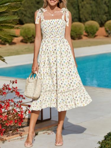 Image of Imily Bela Womens Summer Floral Maxi Dress Boho Tie Strap Sleeveless Smocked A Line Beach Sundress Long Dresses
