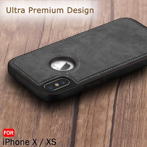 Image of TheGiftKart Genuine Leather Finish Back Cover Case for iPhone X /XS | Shockproof Design | Raised Edges for Camera & Screen Protection | Stunning Minimalist Design Back Case Cover (Black Sides, Black)