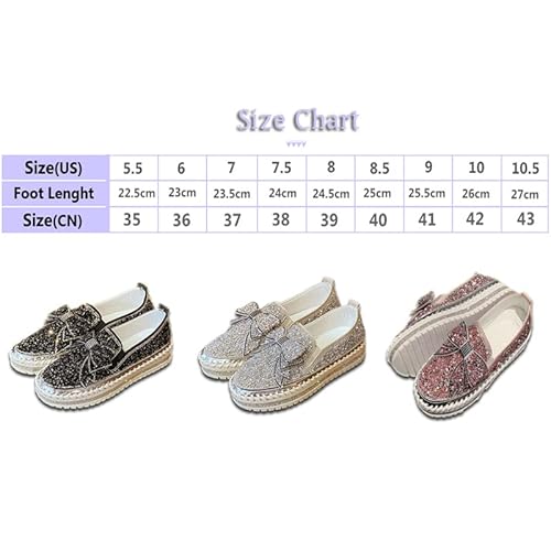 Naisi Women's Rhinestones Glitter Slip On Sneakers Cute Bowknot Platform Walking Loafers Shoes For Girls (Black, Us:6) #TOP5