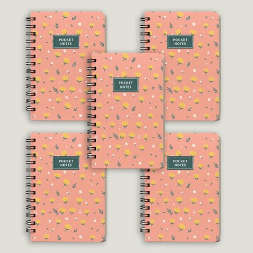 Image of mudrit Pocket Size Notebook, Small Spiral Diary, 120 Plain Pages, 90 GSM ideal for Gratitude List, Daily Goals Planner, To Do List Organiser, Size A6 (Pack of 5 - Pink)
