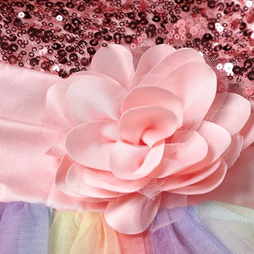 Flower Girls Wedding Party Dress Sequin Rainbow Mesh Tulle Princess Lace Ball Gown Prom4