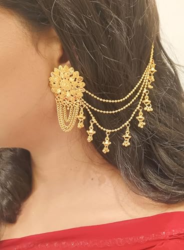 Efulgenz Indian Traditional Ear Chains for Earring support Indian Bridal Jewelry for Wedding Gold Tone Indian Jewelry for Women Layered Jhumka Tassels Charms Ear Support Chain Hair Accessory3