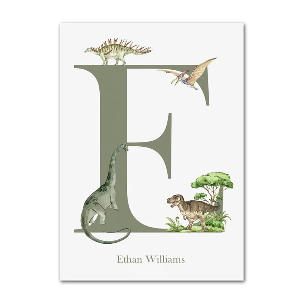 Youihom 3 Quadretti Personalizzati Bimba Stampa Nome Bambino 30 x 40 cm Quadretti Cameretta Ragazzi Quadri Dinosauri Cameretta Poster Alfabeto Bambini Verde Stampe Tela Senza Cornice
