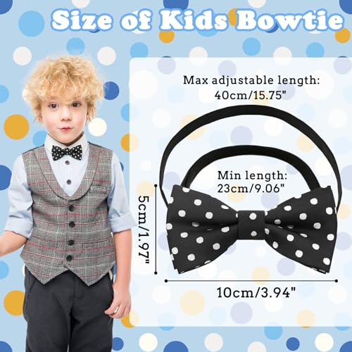 Boys & Girls Pre-tied Adjustable Bow Ties - Black Polka Dot, Wedding & School Party3