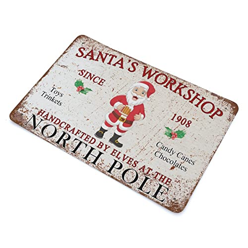 Panneau métal Noël Santa's Workshop plaque décorative murale 30x45