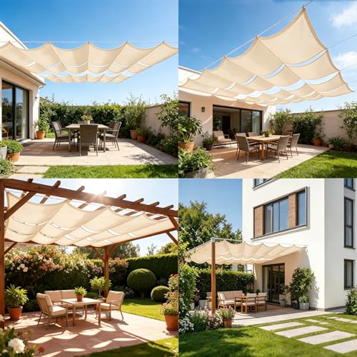 Auvent rétractable ondulé coupe-vent protection UV avec cordes de terrasse - 8