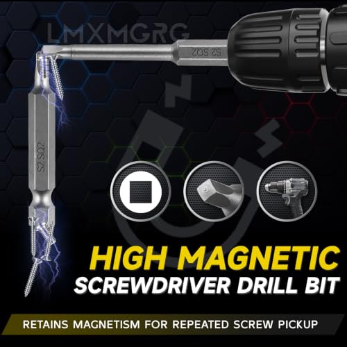 Image of Square Drive Bits 12pcs Magnetic Square Head Screwdriver Bits SQ2 High Magnetic Drill Bit Set (50mm 65mm 150mm) for Power Screwdriver Drill Impact Driver