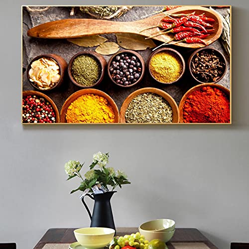 Toile herbes épices cuisine : solution déco moderne 40x60 cm pour restaurant vide