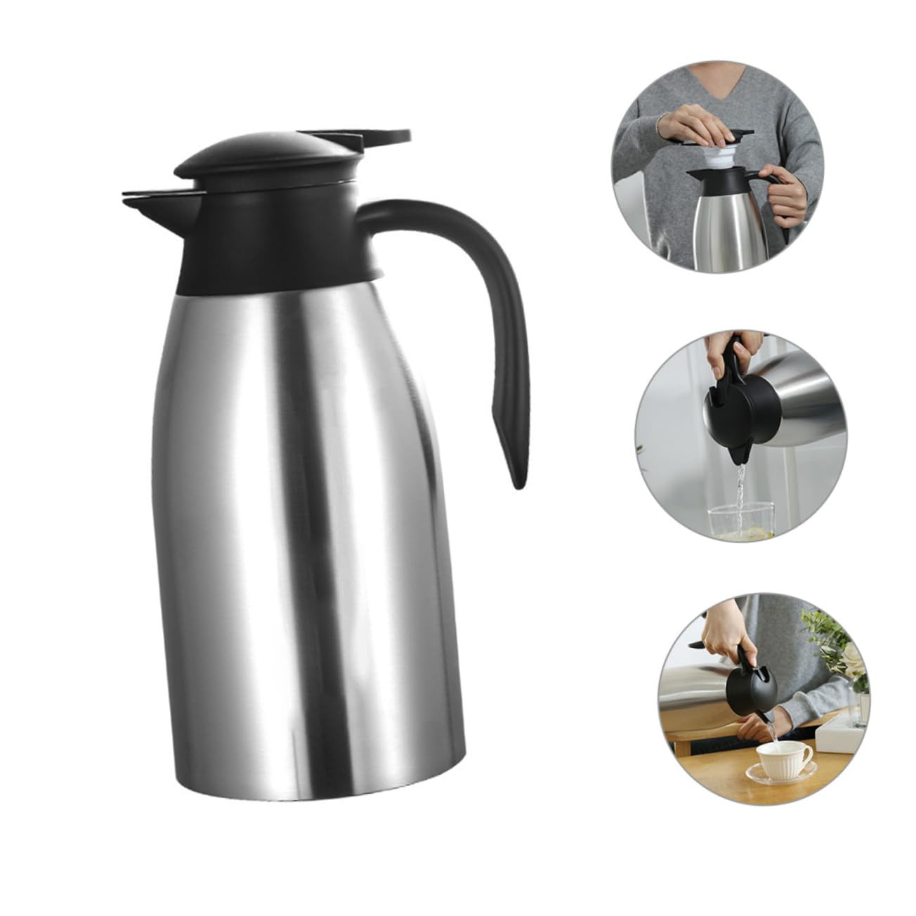 Edelstahl Thermoskanne Doppelwandige Vakuumisolation Langlebig und Hitzebeständig Große Kapazität Kaffeekanne für Zuhause und Büro