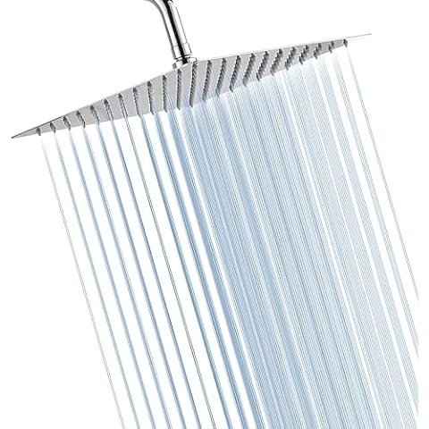 RODDEX Rain Shower Head 12 Inch High Flow Large 304 Stainless Steel Rainfall Shower Heads Waterfall Bathroom Square Solid Showerhead with 144 Silicone Nozzles (Chrome Finish) Cover