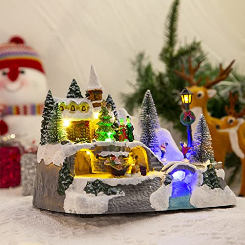Statue musicale de Noël d'exception et son village miniature illuminé par LED