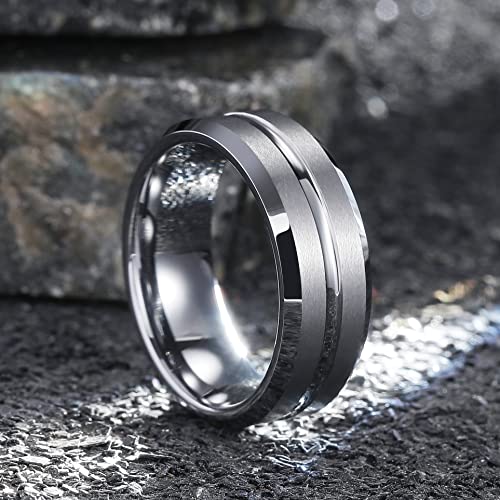 Image of King Will Tungsten Carbide Wedding Band for Men Women-6 /8 /10mm Width Multicolor Available with Grooved Center Wedding Ring Suitable for Work, Gym Comfort Fit Size 4-16