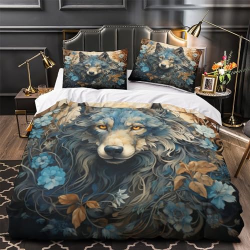 Housse de couette loup 220x240 parure de lit imprimé 3D microfibre