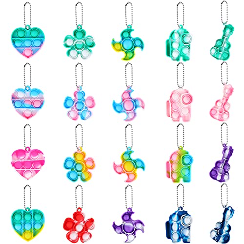 EVERMARKET 20 Pack Mini Push Pop Bubble Fidget Sensory Toys Keychains,Silicone Rainbow Simple Fidget Toy Pack Keychain Bubble Popper Stress Relief Toys Relax Tools Party Favors for Kids Adults