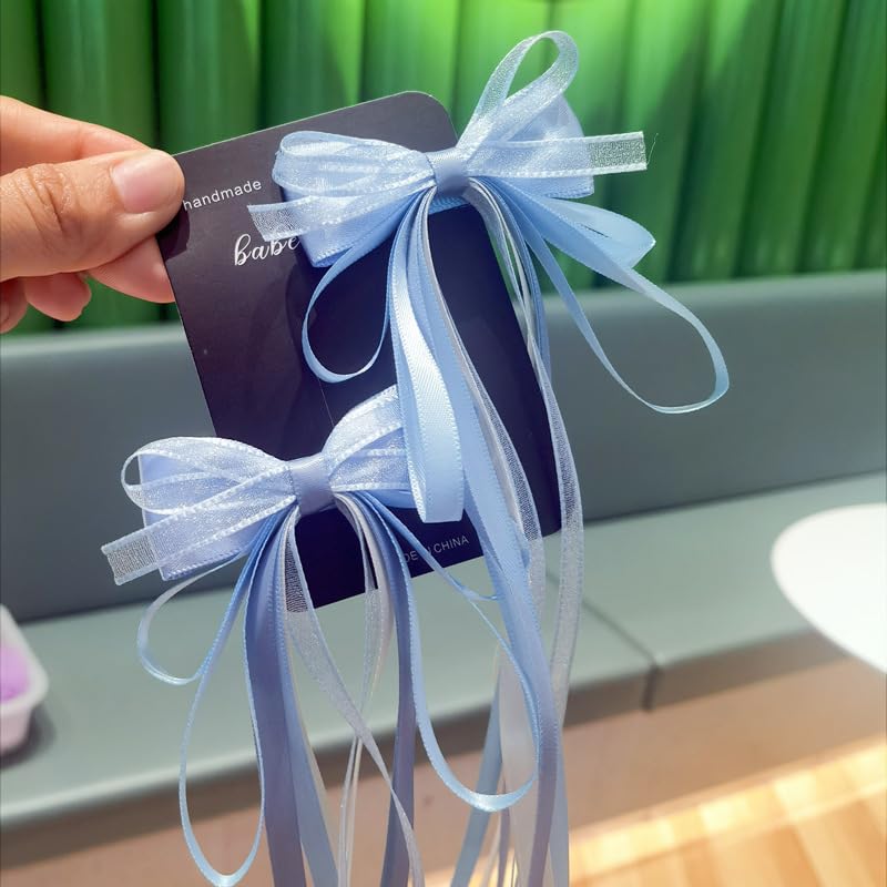 Pinzas para cabello con moño azul, set 2 piezas miniatura 2