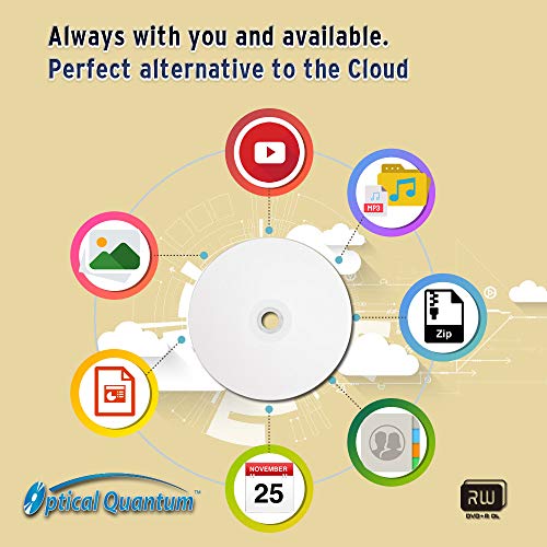 Image of 8X 8.5GB DVD+R DL White Inkjet Printable Double Layer Recordable Blank Media, 50-Disc Spindle OQDPRDL08WIP-H | Hub Printable Double Layer DVDs for Full-Color Printing and Data Storage