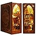 Spilay DIY Dollhouse Miniature Book Nook Assemble Kit,3D Wooden Puzzle Bookshelf Insert Decor with Sensor Light Music Box, Bookends Model Build-Creativity Kit for Adults Women Birthday Gift (SL06)