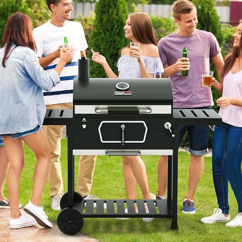 Image of Royal Gourmet CD2030AC Deluxe 30-Inch Charcoal Grill with Cover, Large BBQ Grill with Collapsible Side Tables for Outdoor Picnic Camping Patio Backyard Cooking, Black