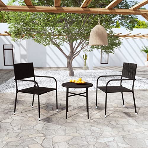 Tidyard Muebles de cena de jardín de 3 piezas resina trenzada negro, conjunto de muebles de jardín y mesa y sillas al aire libre, 2 personas conjunto de muebles al aire libre Balcón estilo D