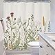 Riyidecor Wildflower botanischer Duschvorhang für Badezimmer, Dekoration, 183x183 cm, Florale Blumenpflanze, Kräuter, Salbeigrüne Blätter, dekoratives Bad-Set, wasserdicht, 12 Stück Haken