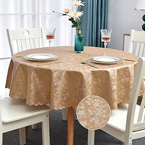 Image of Romanstile Waterproof Vinyl Tablecloth Round, 60 x 60 Inch, Rose Champagne