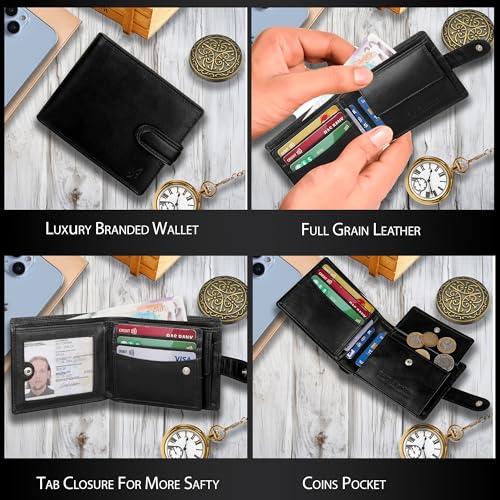 Mens RFID Blocking Luxury Italian VT Leather Billfold Purse Wallet 1212 (Black)4