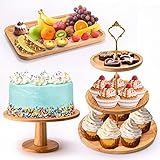 Wood Cake Stands Set of 3,Lwhaoye Oak Cup Cake Dessert Stands for Dessert Table Stands Display,Rustic Wooden Cupcake Cake Dessert Stands,Wedding-Birthday-Holiday-Housewarming Parties.