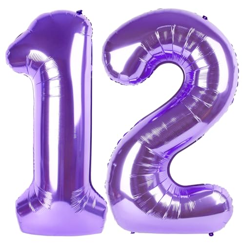 Image of Purple Number 12 Balloon 40 Inch, 12th Birthday Party Decorations, Giant 12 Foil Balloon for Party Supplies