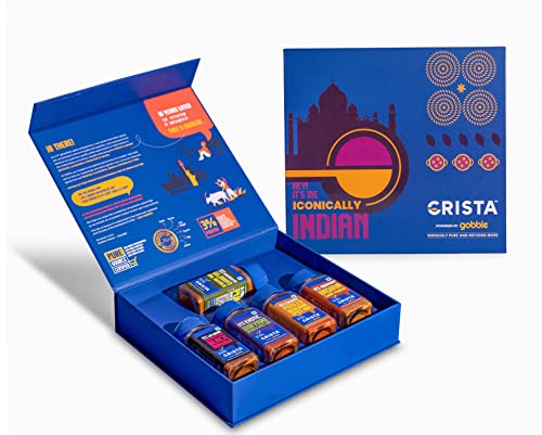 Image of CRISTA Iconically Indian Seasoning Gift Box | Paneer Makhani | Exotic Biryani Masala | Gujarati Dal | Maharashtrian Black Masala | Indian Curry Powder | 240 gms| No Added Colour | Diwali Gifts For Family | Set of 5