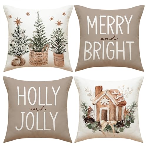 BEIUEN Weihnachtskissen 4er Set 45x45 Plüsch Kissenbezug Weihnachten...