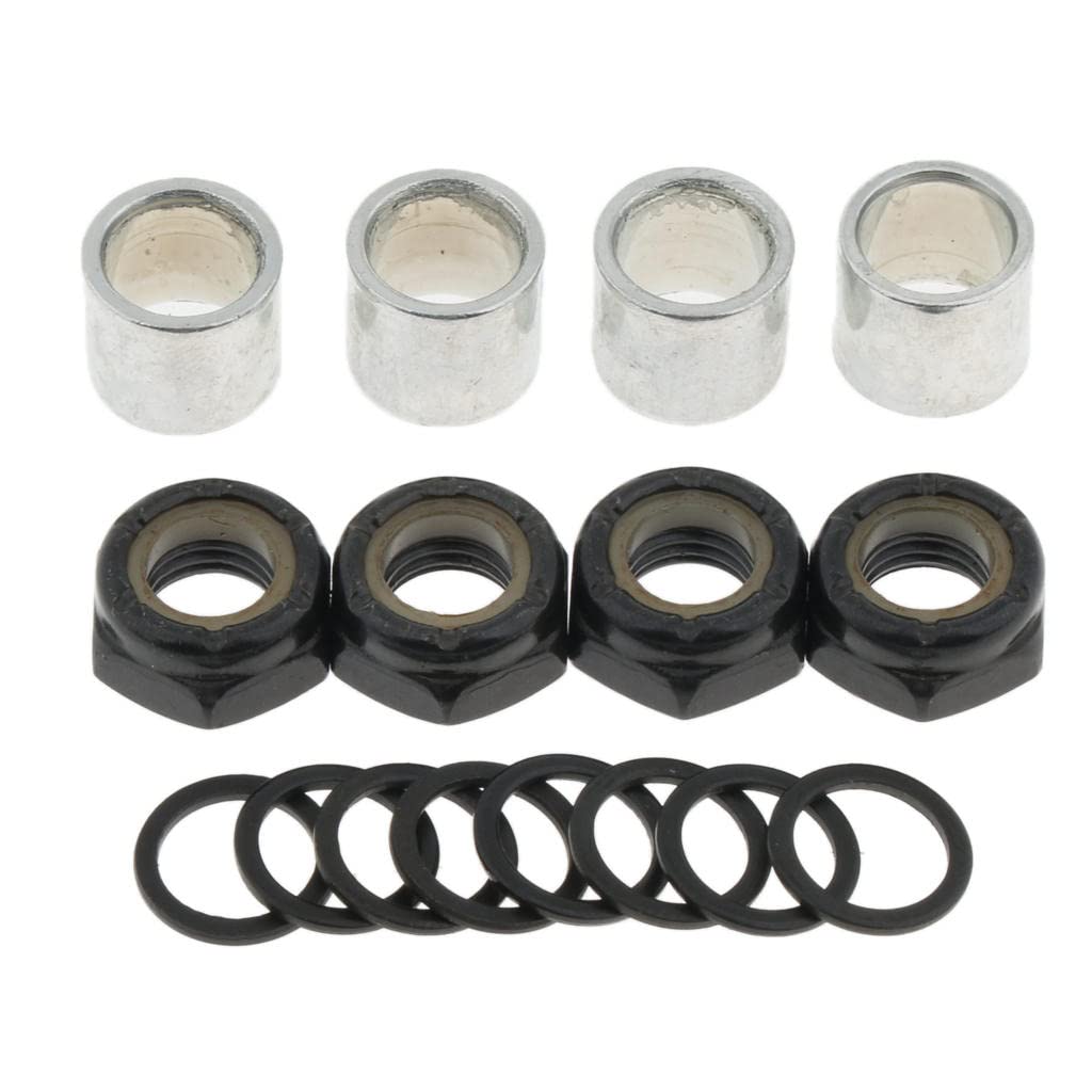 SM SunniMix Roulements Entretoises Rondelles de Vitesse Ecrous Kit Remplacement Skateboard Longboard, Noir, 8mm
